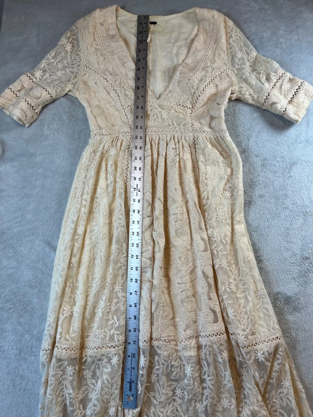 Free People Mountain Laurel Lace Crochet Mide Dress Ivory Boho Romantic sz 2